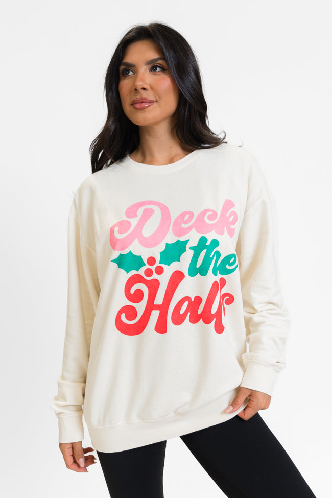 Deck The Halls Cream Oversized Graphic Sweatshirt