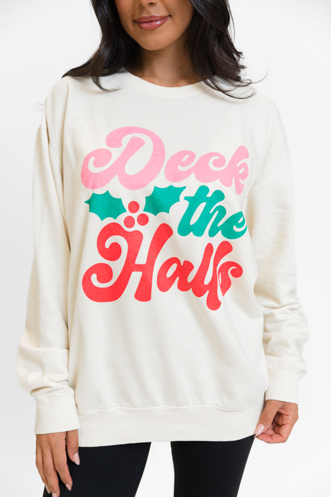 Deck The Halls Cream Oversized Graphic Sweatshirt