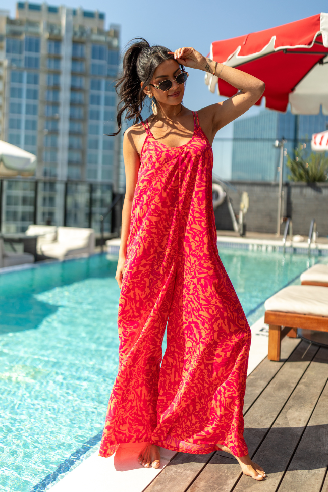 Barefoot Days Pink Wide Leg Jumpsuit Coverup