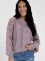 Make It Right Taupe Wide Neck Cable Knit Sweater DOORBUSTER