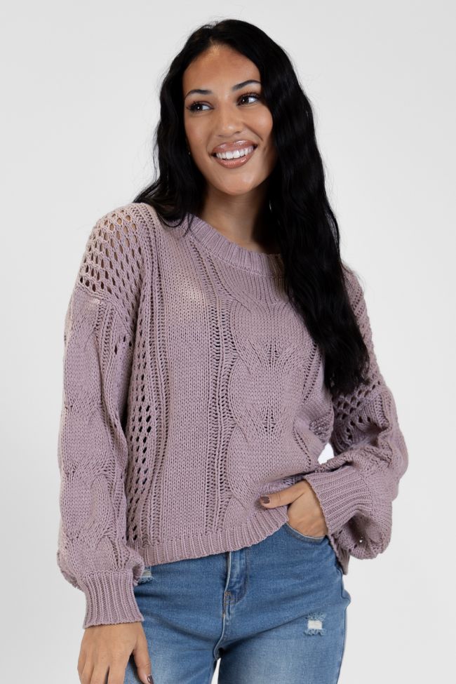 Make It Right Taupe Wide Neck Cable Knit Sweater DOORBUSTER