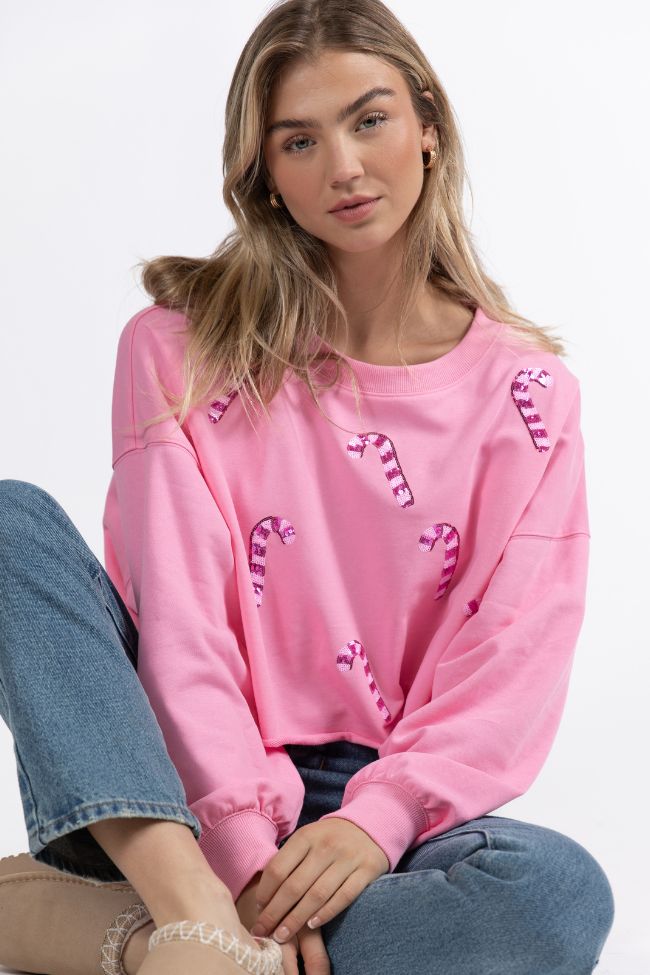 Candy Cane Dreams Pink Sequin Patch Pullover