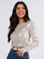 Tidings To You Champagne Smocked Back Sequin Top