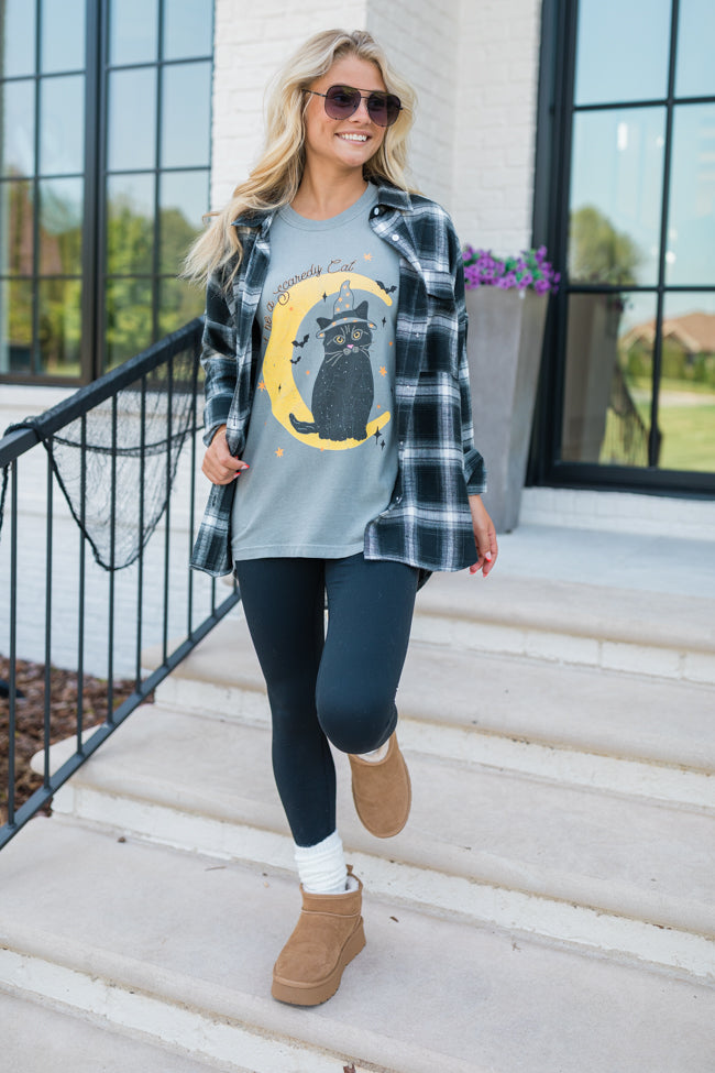 Witchy Whiskers Grey Comfort Colors Graphic Tee May Blackwell X Pink Lily