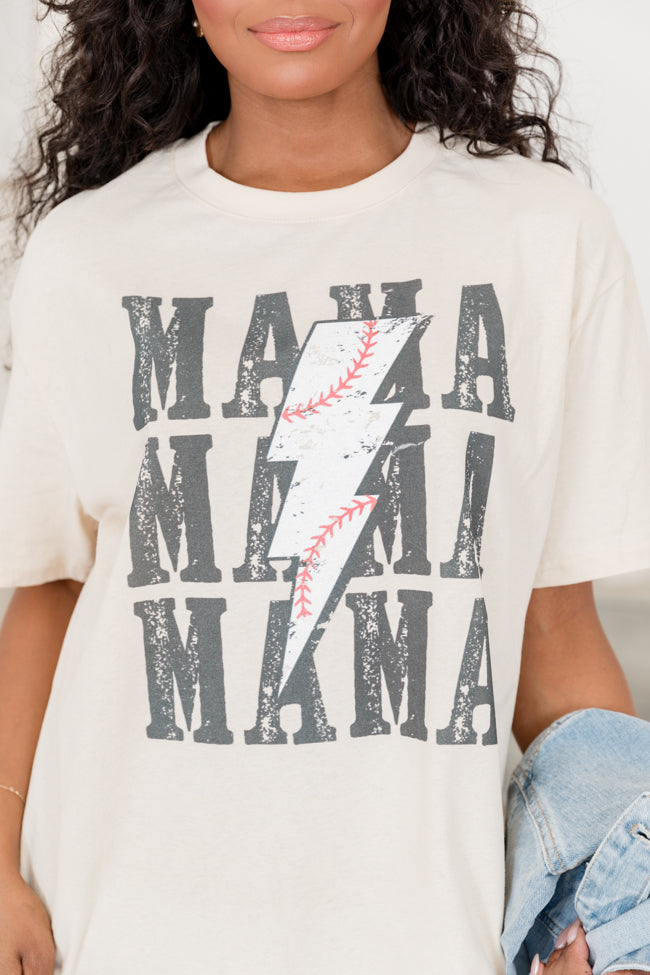 Mama Repeat Baseball Lightning Bolt Ivory Oversized Graphic Tee