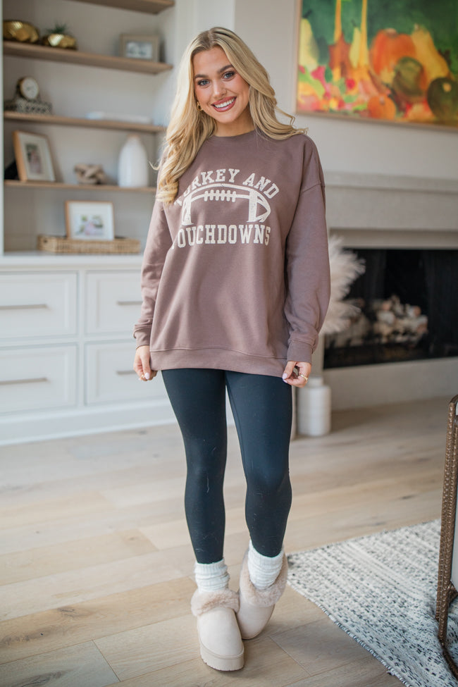 Turkey And Touchdowns Mocha Oversized Graphic Sweatshirt