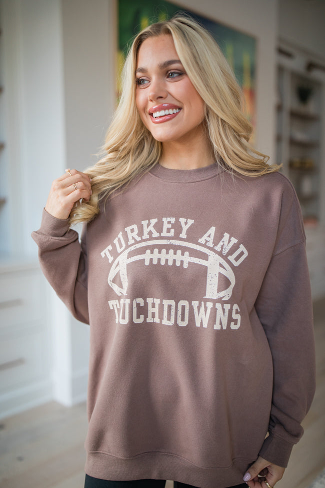 Turkey And Touchdowns Mocha Oversized Graphic Sweatshirt