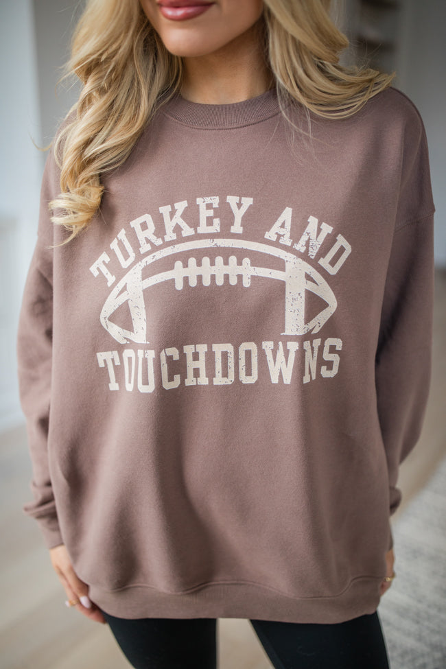 Turkey And Touchdowns Mocha Oversized Graphic Sweatshirt