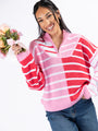 Worth Melting For Striped Color Block Quarter Zip Pullover Sweater - Coming Soon