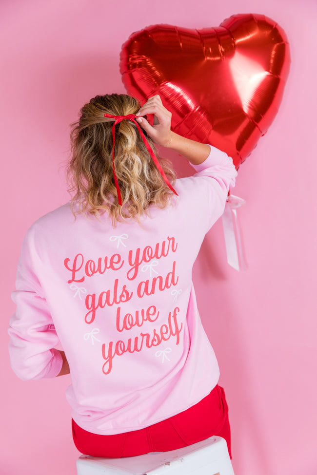 Love Your Gals And Yourself Light Pink Oversized Graphic Sweatshirt