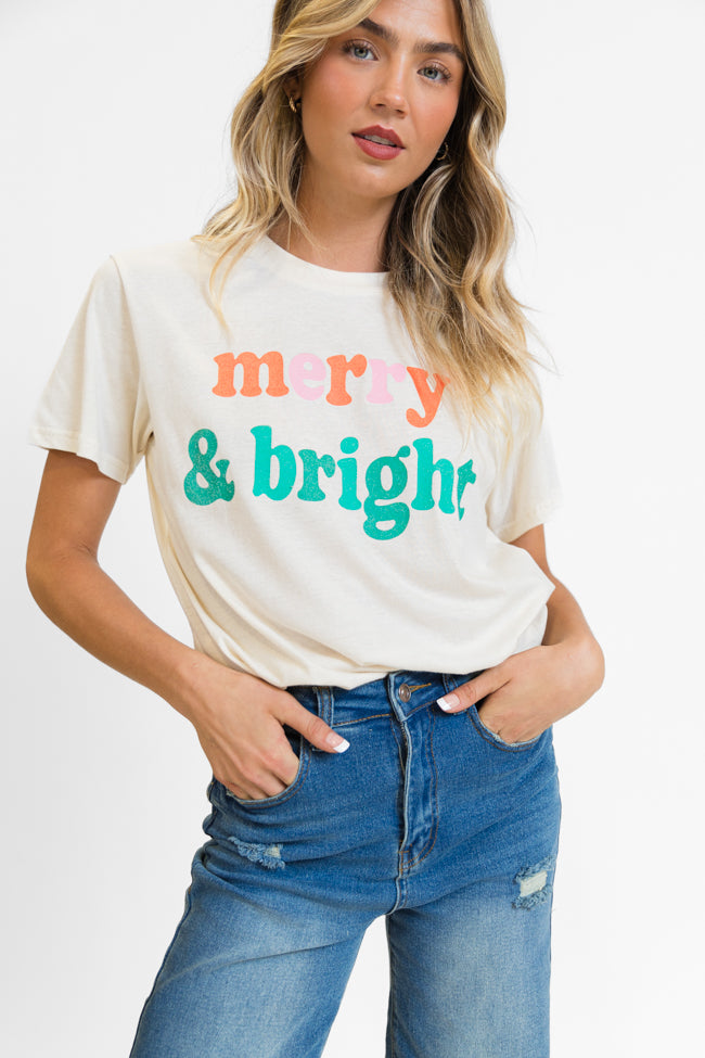 Merry And Bright Cream Oversized Graphic Tee