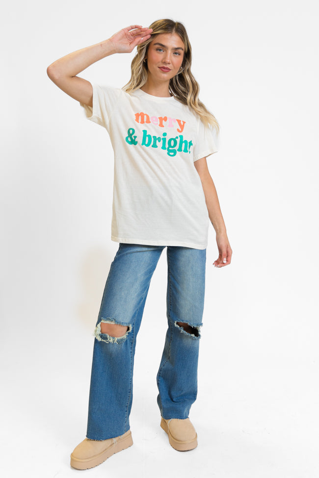 Merry And Bright Cream Oversized Graphic Tee