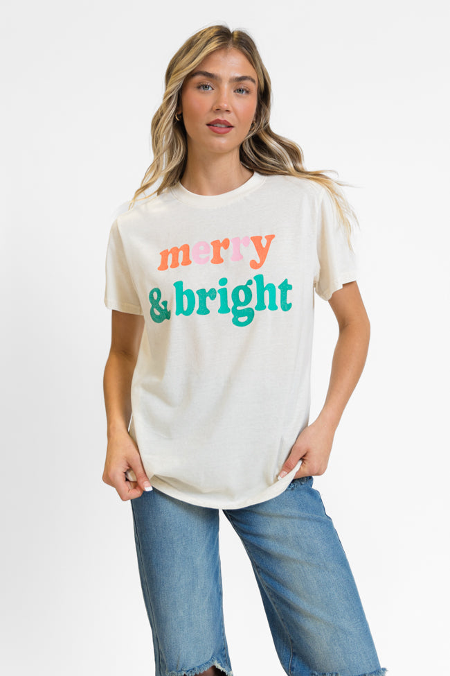 Merry And Bright Cream Oversized Graphic Tee