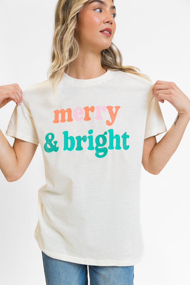 Merry And Bright Cream Oversized Graphic Tee