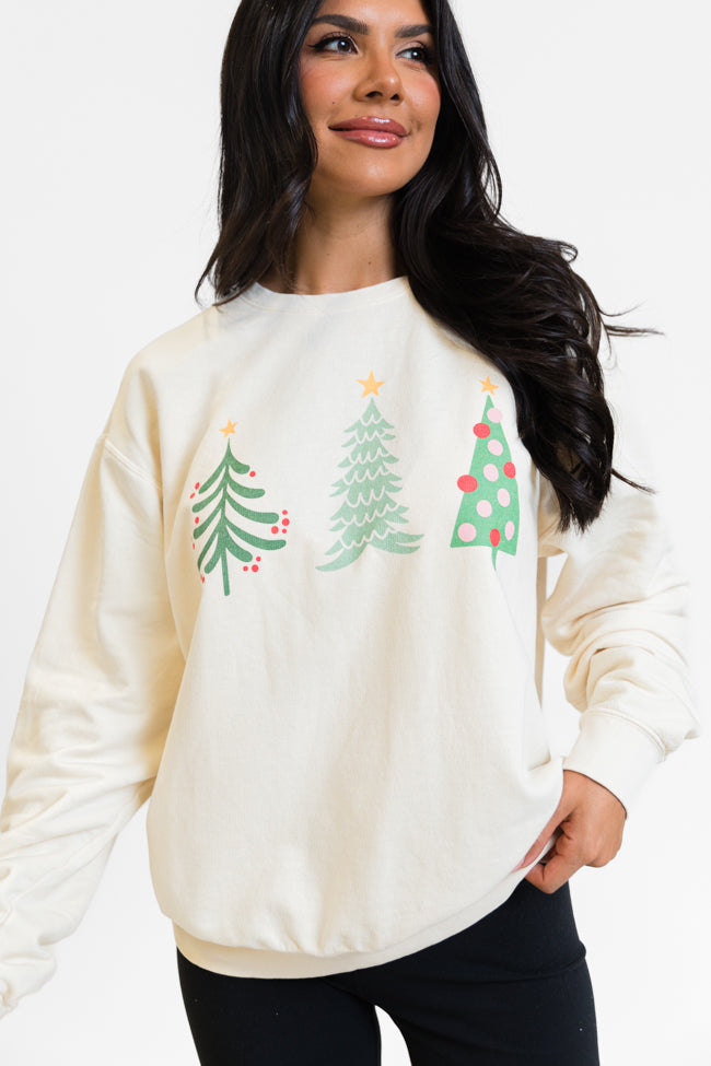 Christmas Trees Cream Oversized Graphic Sweatshirt