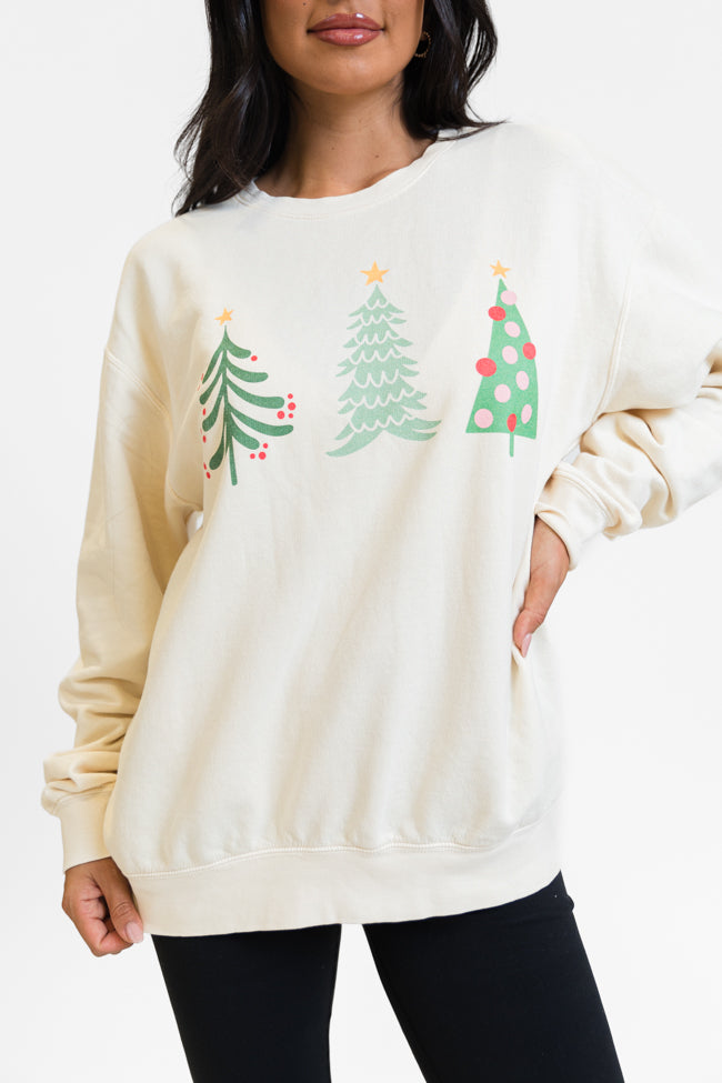 Christmas Trees Cream Oversized Graphic Sweatshirt