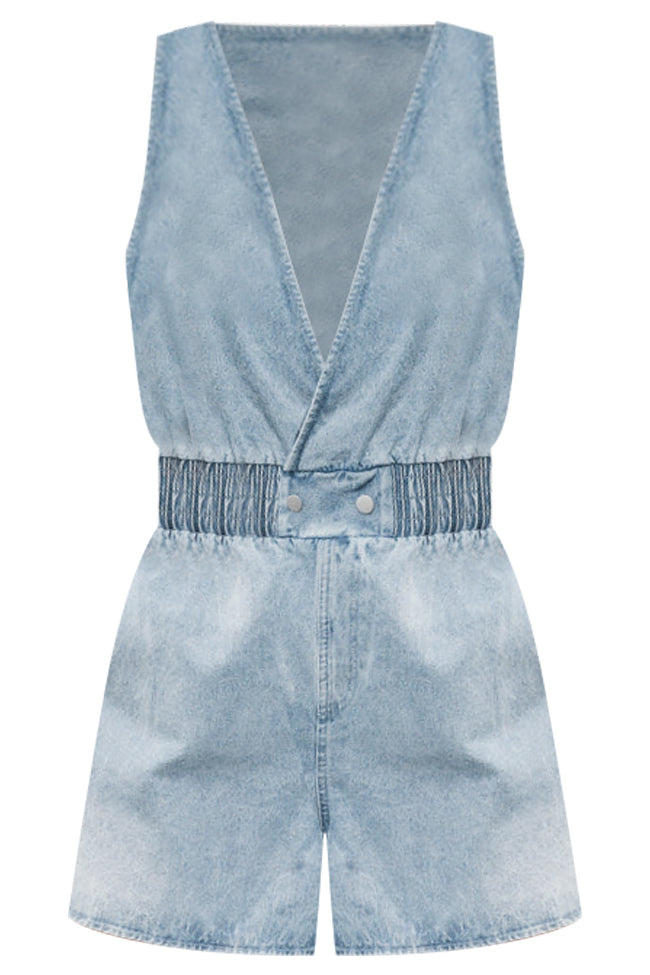 Waiting For You Denim Smocked Romper FINAL SALE