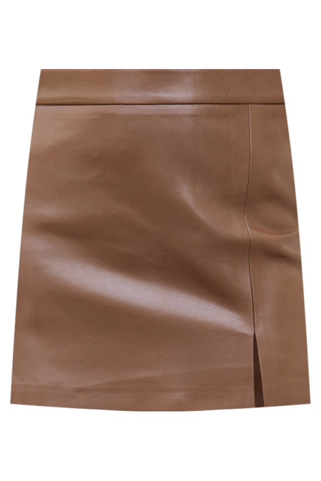 Wish I Could Go Back Brown Faux Leather Mini Skirt SALE