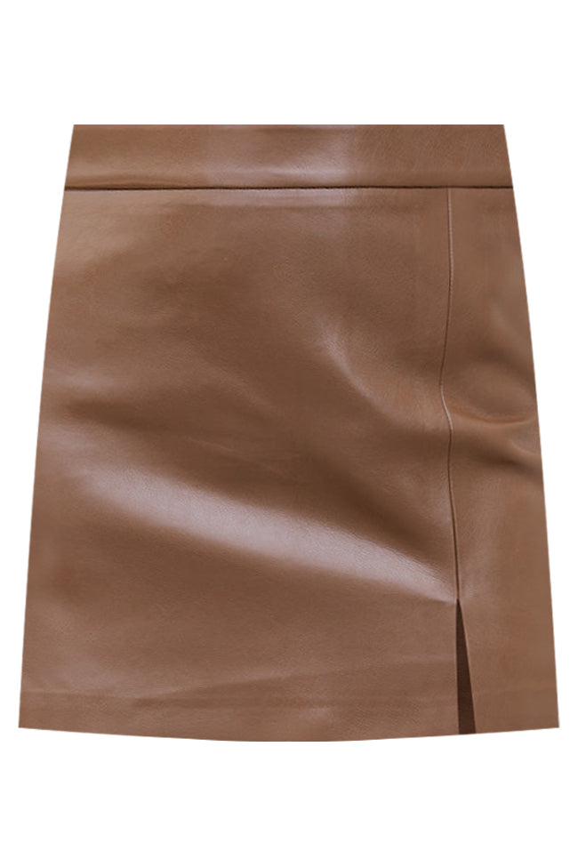 Wish I Could Go Back Brown Faux Leather Mini Skirt, Women's 3XL - Pink Lily Boutique