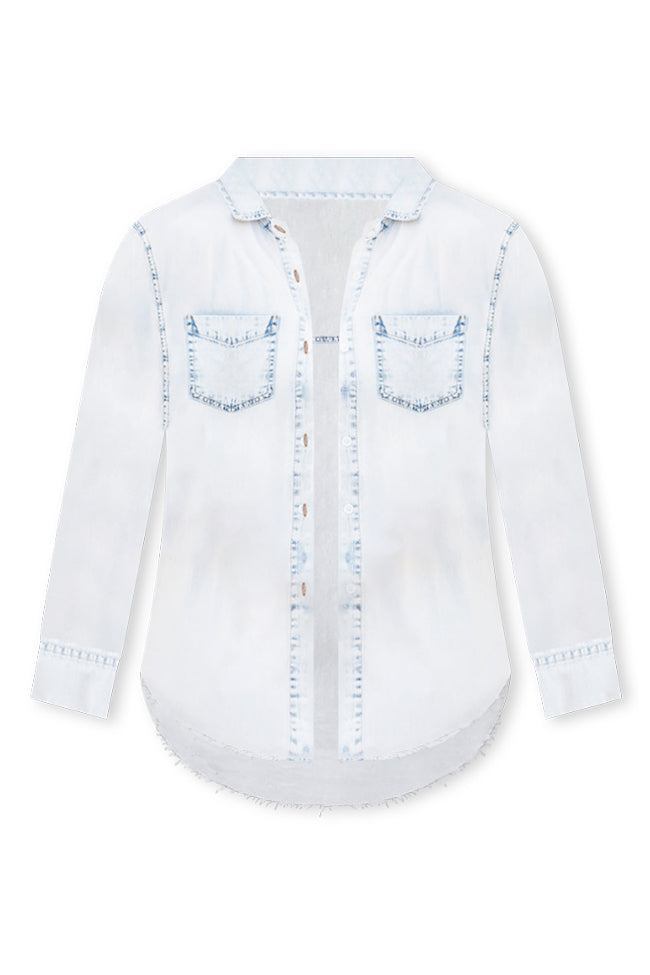 With Ease White Wash Chambray Button Front Blouse