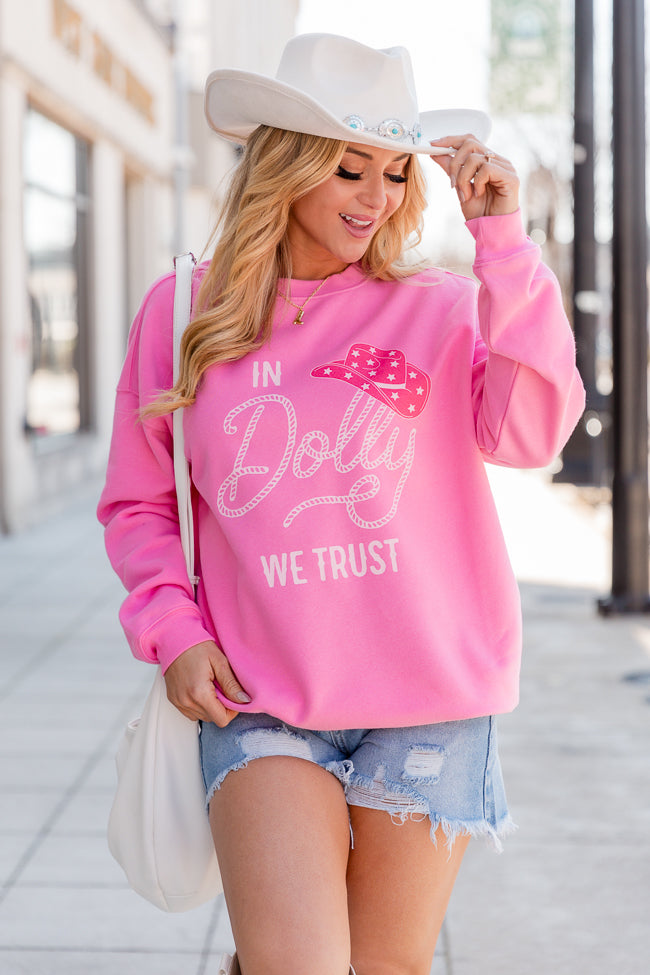 In Dolly We Trust Pink Oversized Graphic Sweatshirt