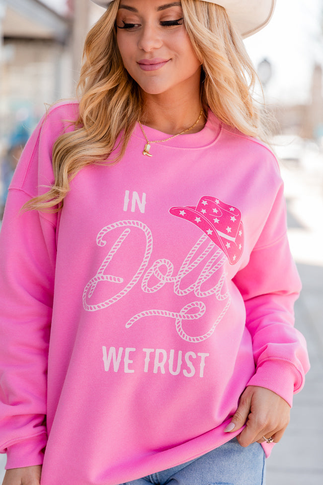 In Dolly We Trust Pink Oversized Graphic Sweatshirt