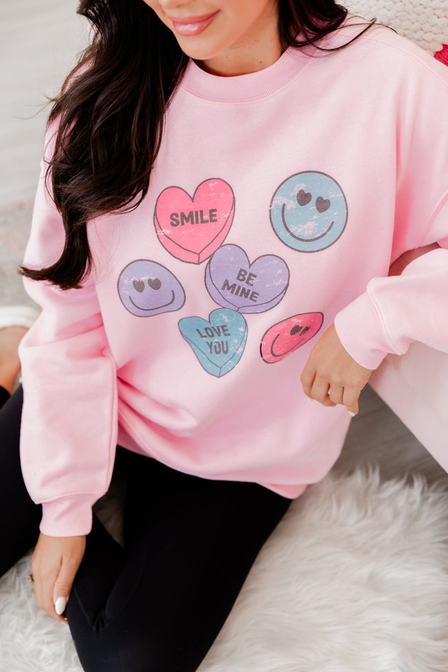 Candy Hearts Light Pink Oversized Graphic Sweatshirt