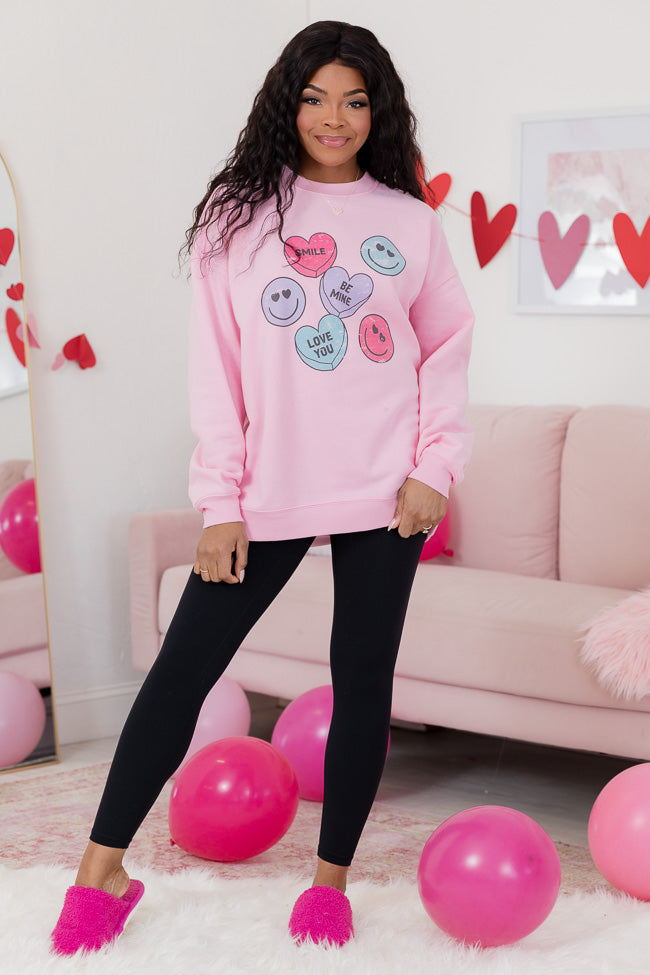 Candy Hearts Light Pink Oversized Graphic Sweatshirt