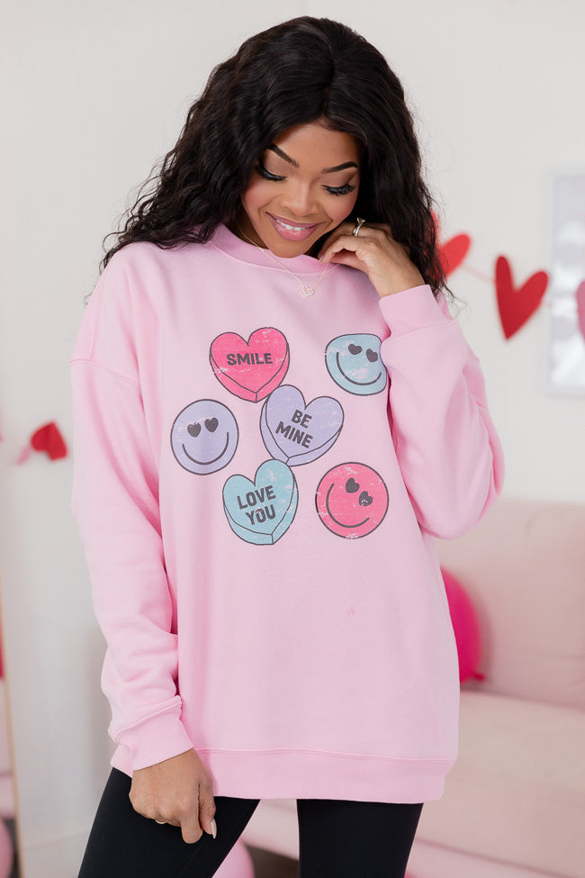 Candy Hearts Light Pink Oversized Graphic Sweatshirt