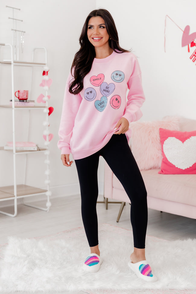 Candy Hearts Light Pink Oversized Graphic Sweatshirt