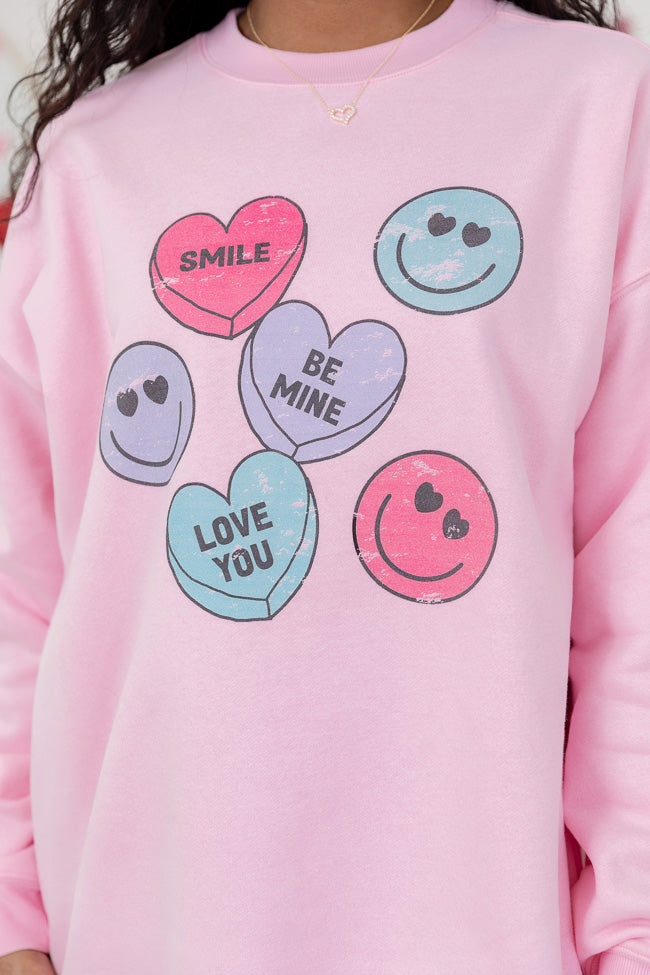 Candy Hearts Light Pink Oversized Graphic Sweatshirt