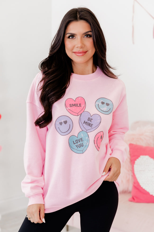 Candy Hearts Light Pink Oversized Graphic Sweatshirt