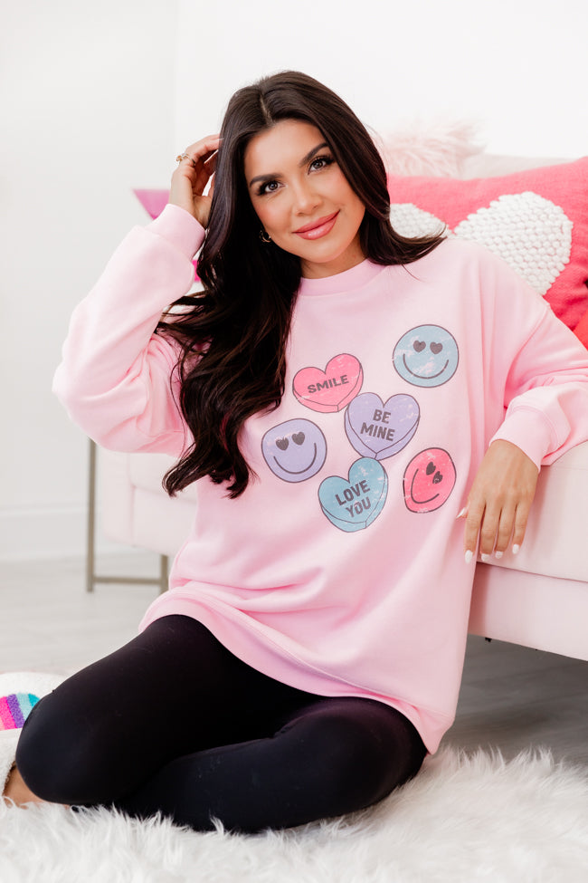 Candy Hearts Light Pink Oversized Graphic Sweatshirt