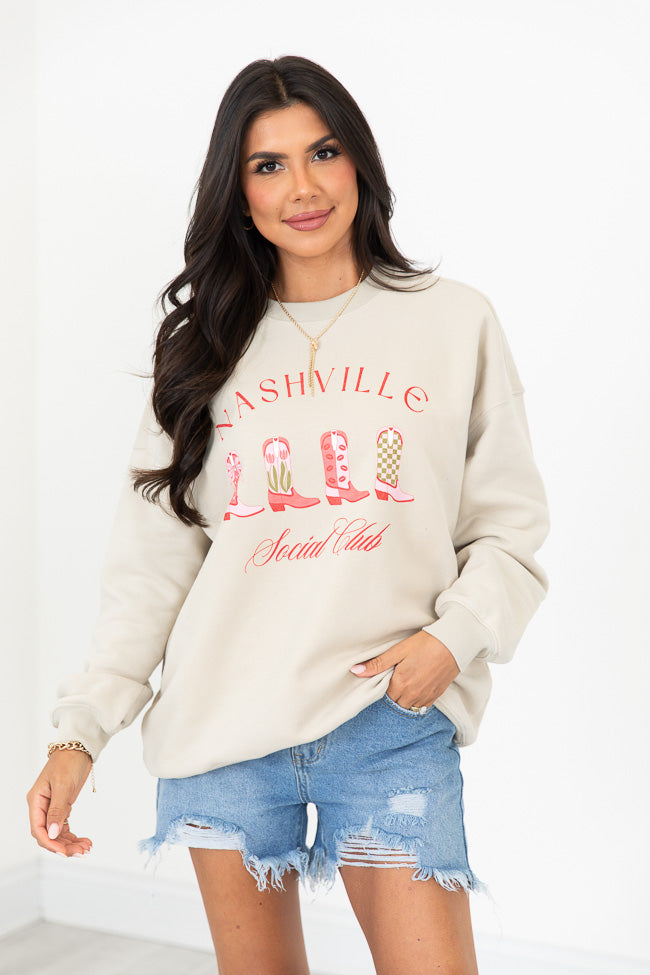 Nashville Social Club Light Tan Oversized Graphic Sweatshirt