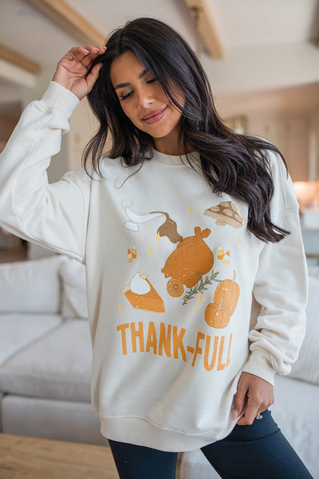 ThankFULL Cream Oversized Graphic Sweatshirt