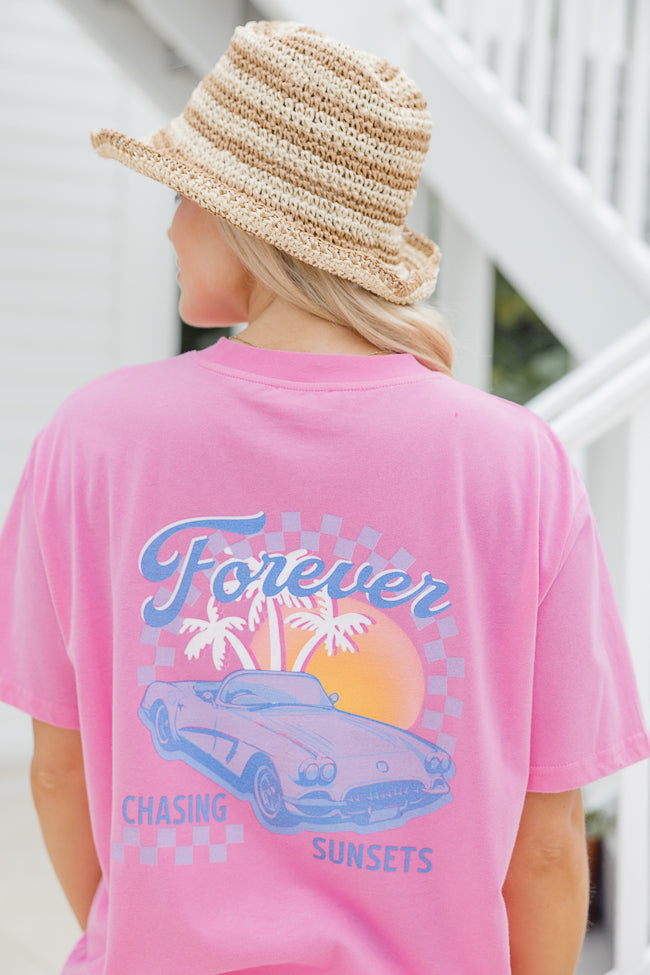 Forever Chasing Sunsets Hot Pink Oversized Graphic tee