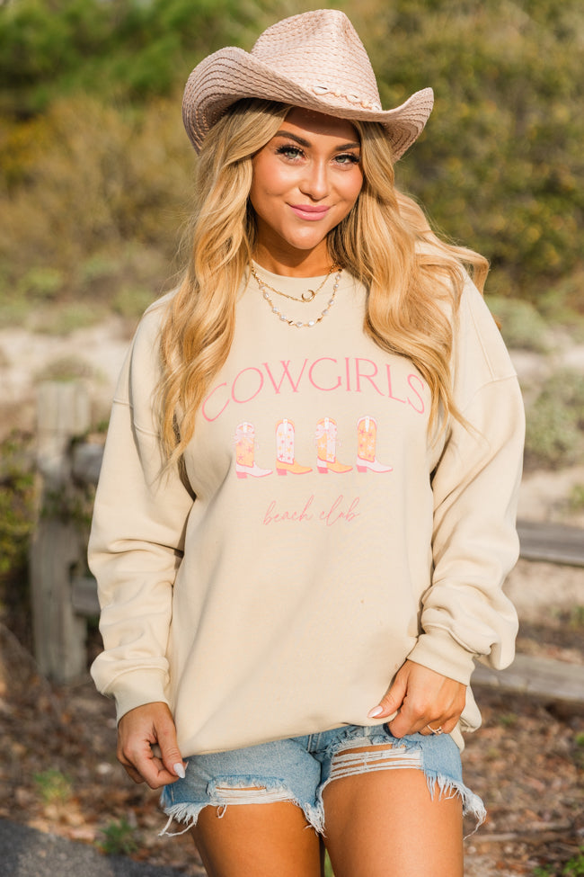 Cowgirls Beach Club Light Tan Oversized Graphic Sweatshirt