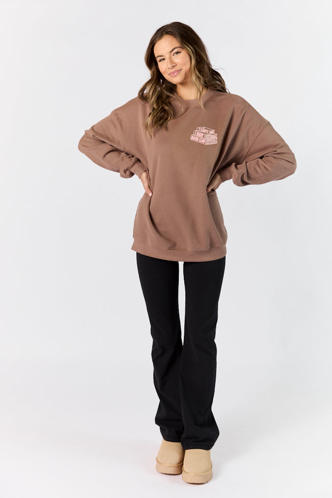 Book Club Mocha Oversized Graphic Sweatshirt