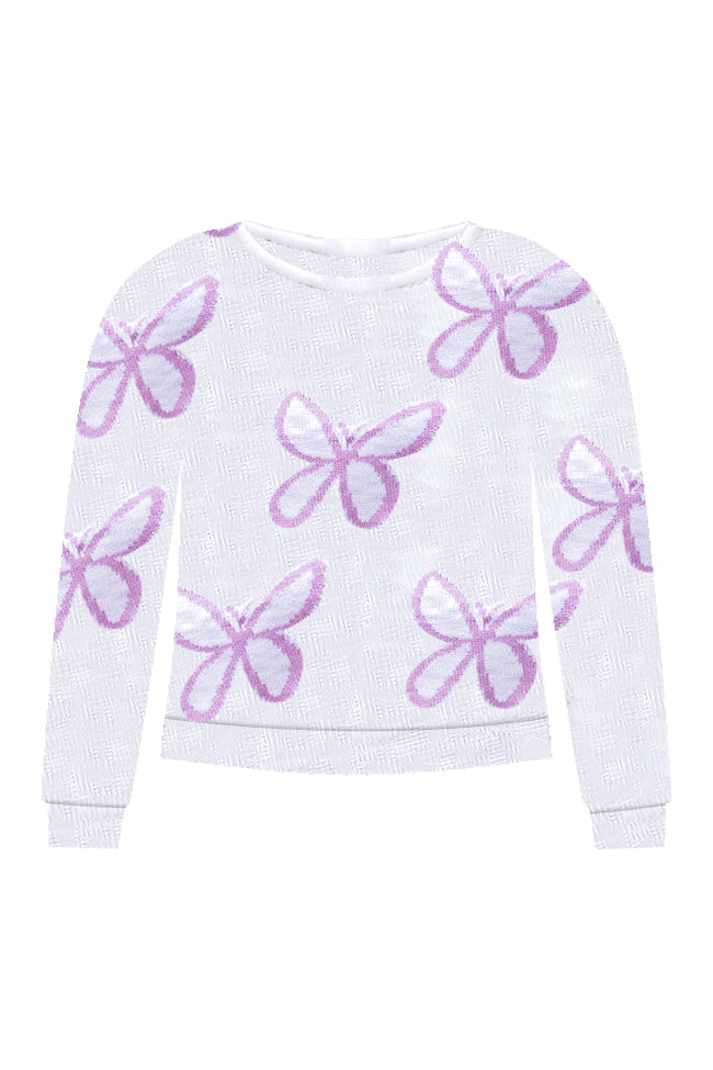 You Mean Everything Purple Butterfly Print Sweater, Women's 2x - for Spring - Pink Lily Boutique