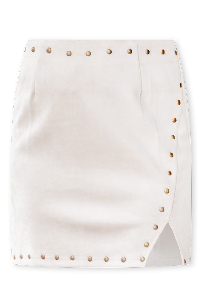 Your Turn Beige Studded Mini Skirt FINAL SALE