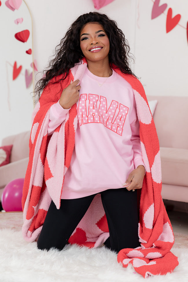 Mama Block Heart Light Pink Oversized Graphic Sweatshirt