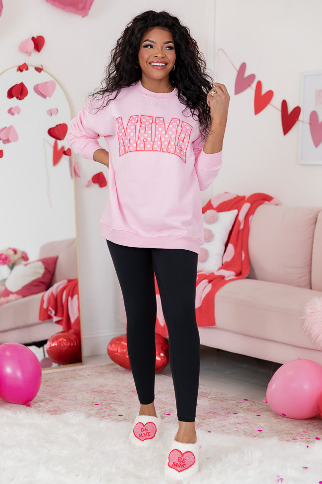 Mama Block Heart Light Pink Oversized Graphic Sweatshirt