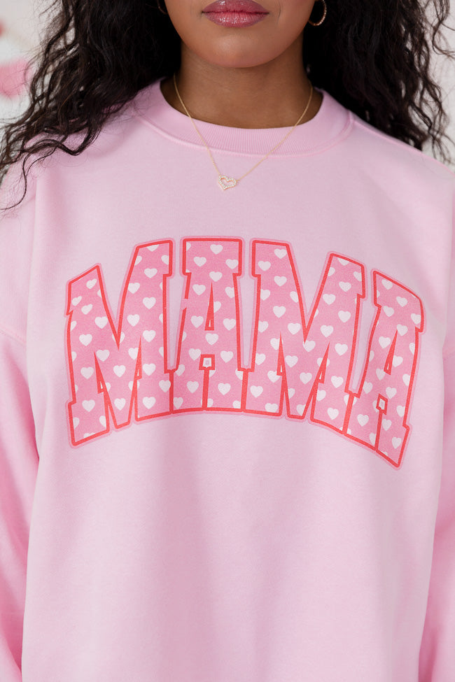 Mama Block Heart Light Pink Oversized Graphic Sweatshirt