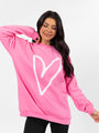 Heart Sketch Pink Oversized Graphic Sweatshirt