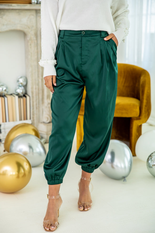 Everything Has Changed Hunter Green Satin Joggers