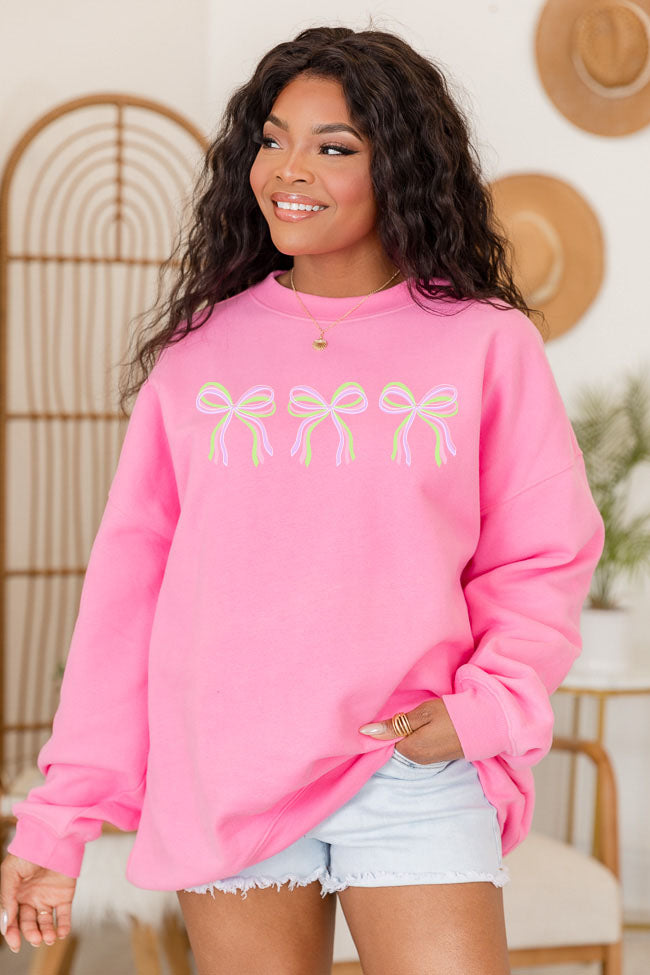 Bows Pink Oversized Graphic Sweatshirt