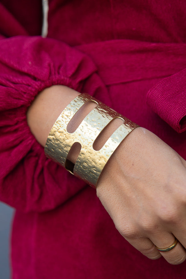 Never Let You Down Gold Hammered Cuff