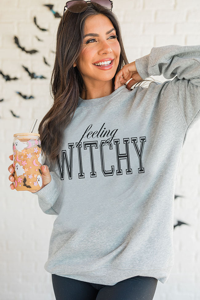 Feeling Witchy Light Grey Oversized Graphic Sweatshirt