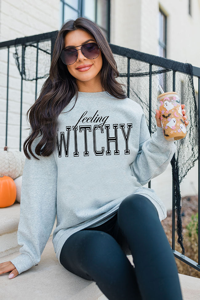 Feeling Witchy Light Grey Oversized Graphic Sweatshirt