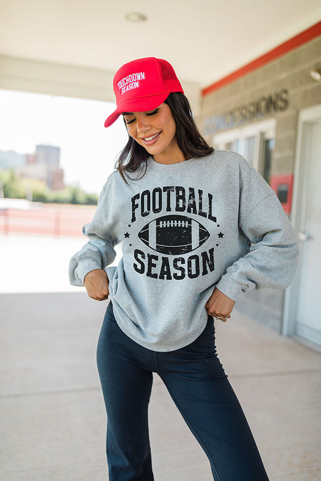 Football Season Light Grey Oversized Graphic Sweatshirt